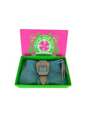 NEW Charm and Luck Turquoise Leather Rhinestone Clutch Purse Original Box Tassel